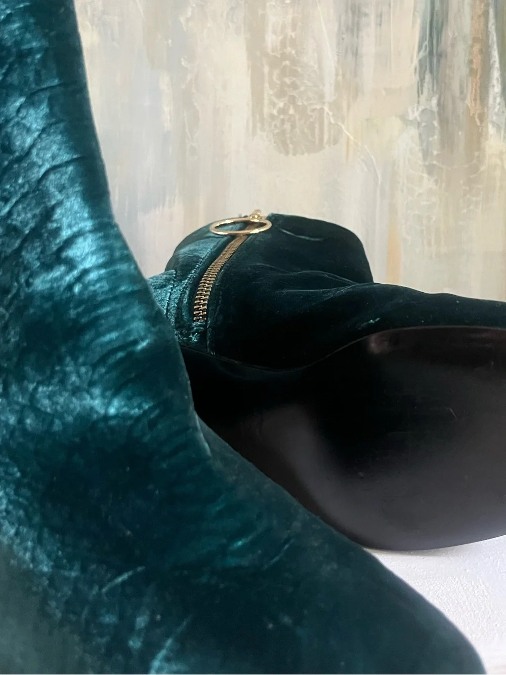 & Other Stories Emerald Green Velvet Snake Embossed Ankle Boots EU 39 / US 9
